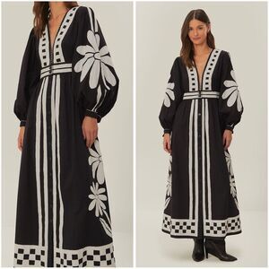 Farm Rio Black Nature Buttoned Maxi Dress